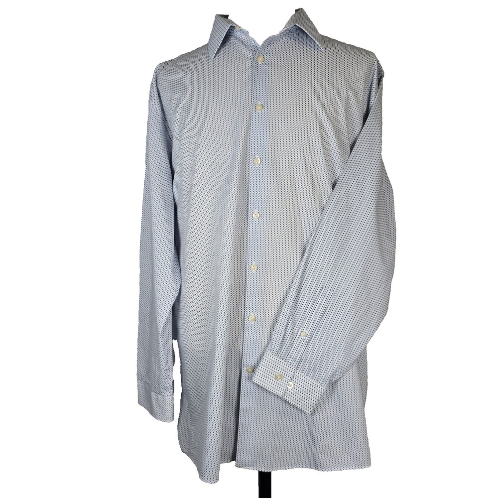J Ferrar Mens Shirt Stretch Slim XXL 18-18.5 34-35 Blue/White Long Sleeve